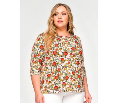 Красивые летняя блузка для полных с коротким рукавом с ярким принтом купить в москве дешево