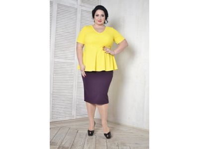 блуза с баской больших размеров  желтая