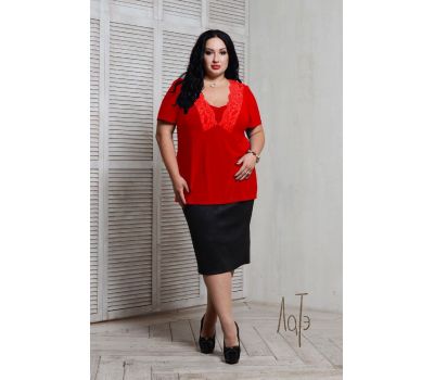 Красивые блуза с кружевом больших размеров красная купить в москве дешево