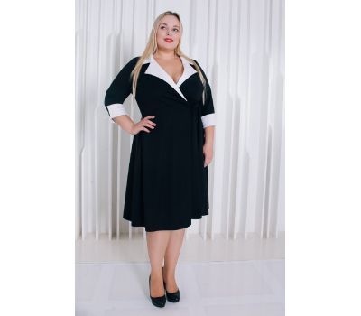 Красивые строгое черное платье с белым воротником для полных купить в москве дешево
